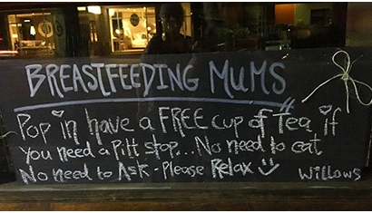 free tea for breastfeeding mothers cafe sign